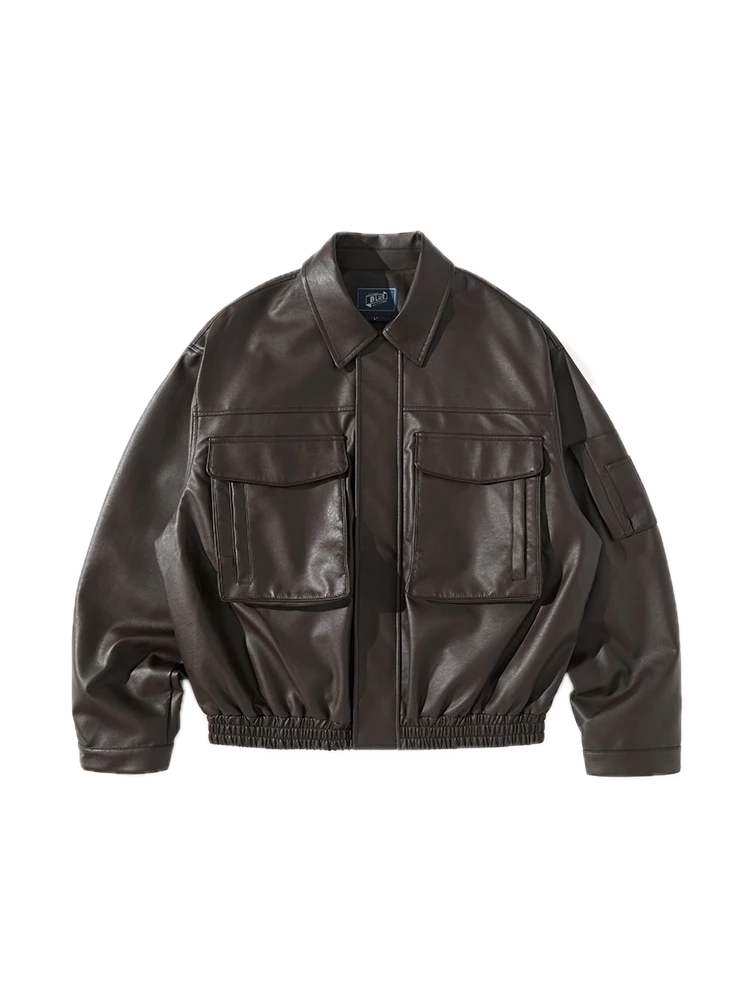 BROWN LEATHER BOMBER JACKET