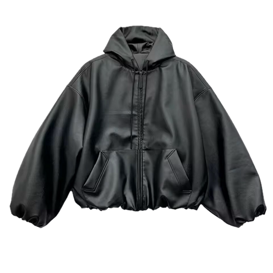 ESSENTIAL LEATHER HOODED JACKET