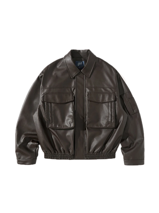 BROWN LEATHER BOMBER JACKET